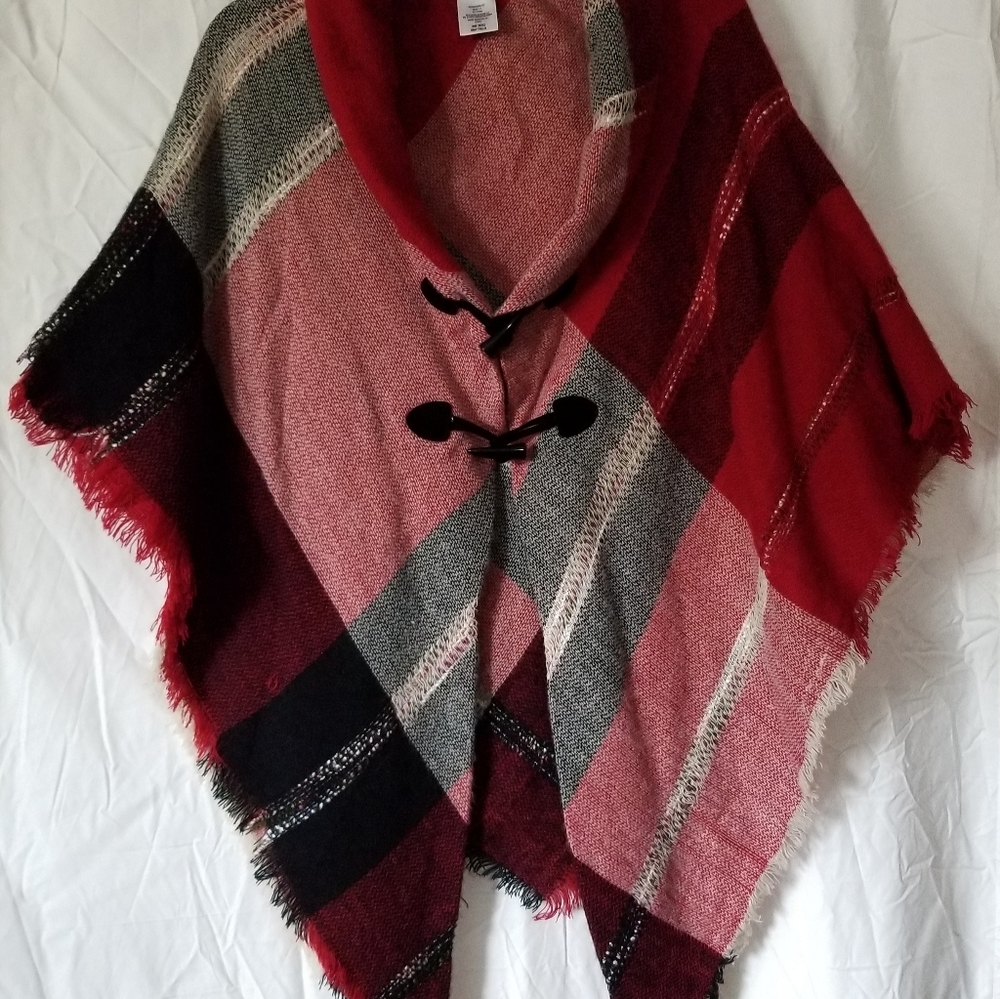 Women's soft plaid scarf wrap. Buttons in front